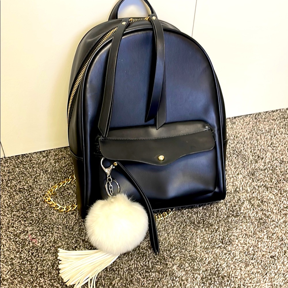 Elegant Faux Black Leather Backpack